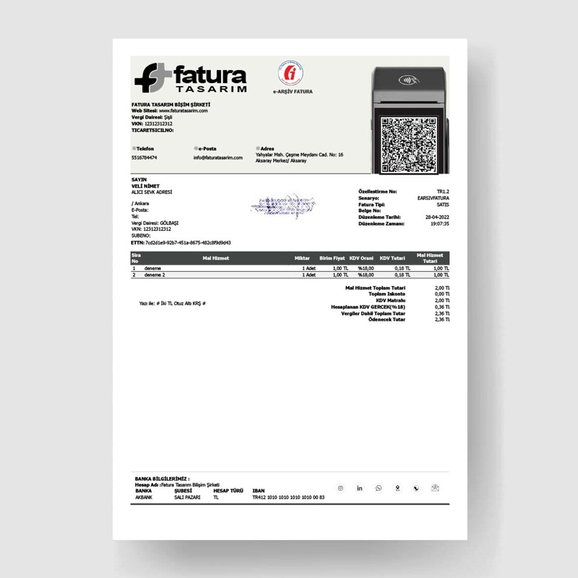 E-Ticaret ve Teknoloji firmalarının tercihi yep yepyeni e-fatura tasarımı. Siyah ve Gri