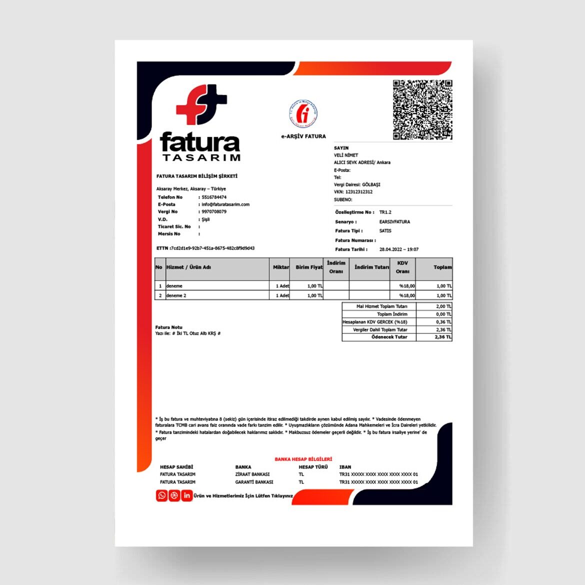 Lacivert ve Turuncu Modern Çerçeve İçerinde e-Logo ve Benzeri Bütün Özel Entegratörler ile Tam Uyumlu E-Fatura Tasarım